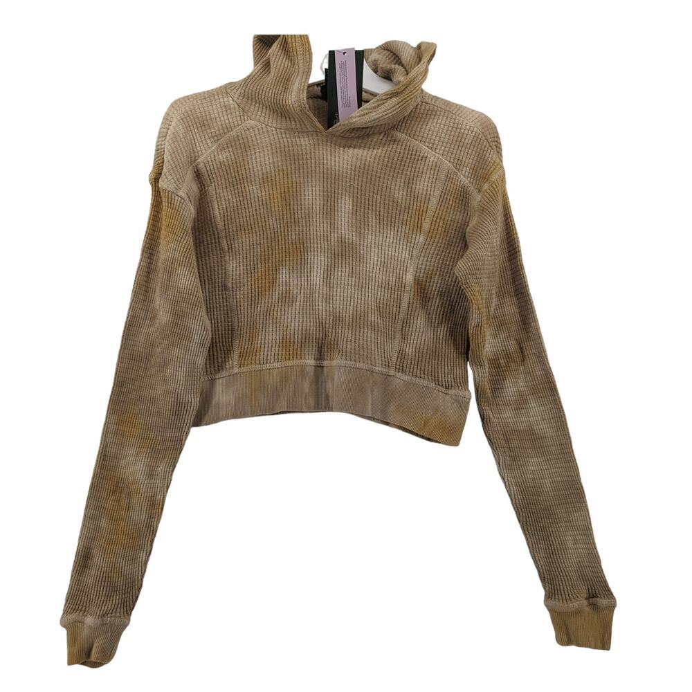Wild Fable Cropped Hoodie Waffle Knit XS Brown TieDye Oversize Sweatshirt Casual